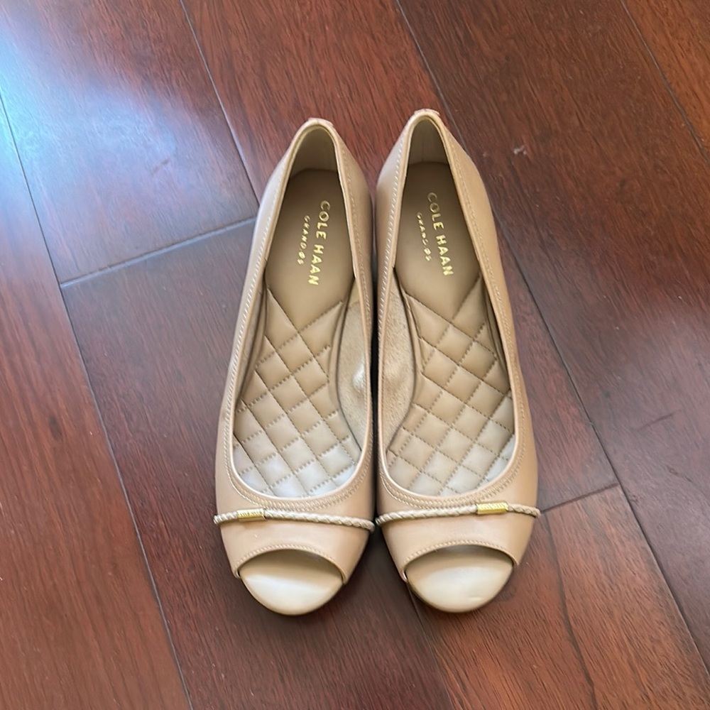 Cole Haan Women's Tan Peep Toe Flats